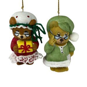 Vintage Jasco Bedtime Critters Porcelain Bell Christmas Sleepy Bear Grandma Bear